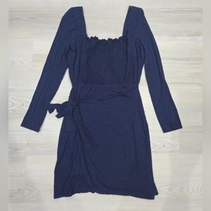 Altar’d State Women’s Ruched Elegant Navy Blue Long Sleeve Dress Side Tie Size M